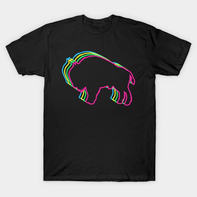 Bison Buffalo 80s Neon T-Shirt by Nerd_art